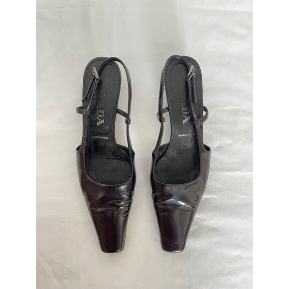 Prada Vintage Burgundy Leather Square Toes Pumps 7 - Picture 2 of 9